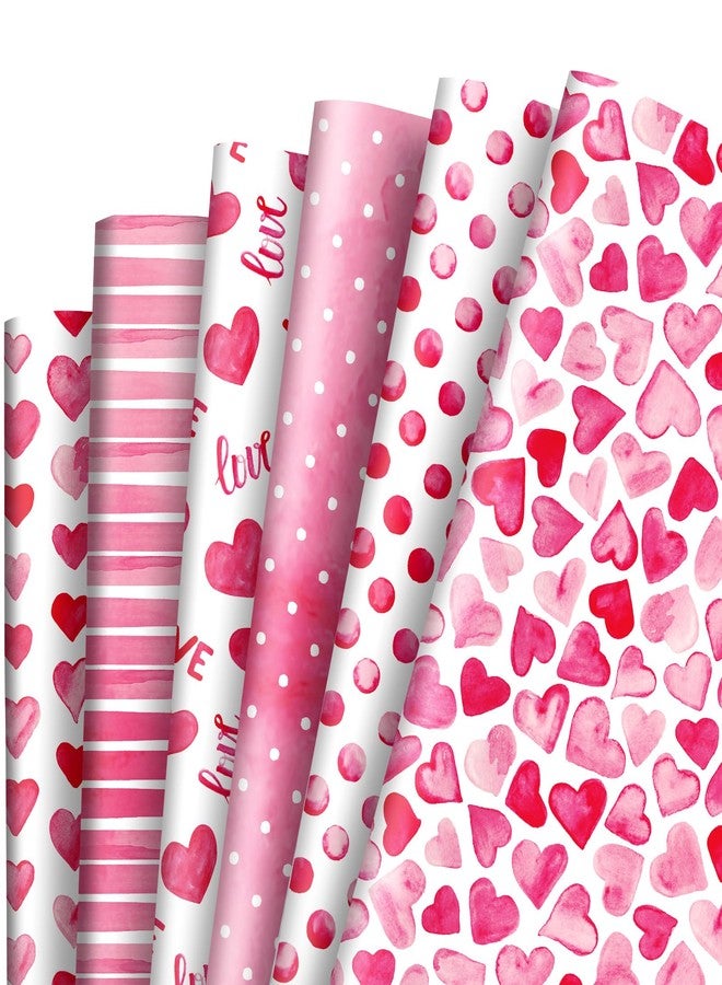 وولاين ورق تغليف هدايا عيد الحب من والين، 12 ورقة، ورق تغليف هدايا وردي اللون بنقشة قلوب الحب، مطوي بشكل مسطح، ورق ألوان مائية، ورق حرفي يدوي الصنع، مناسب لتزيين الحفلات، مقاس 19.7 × 27.6 بوصة - Image 1